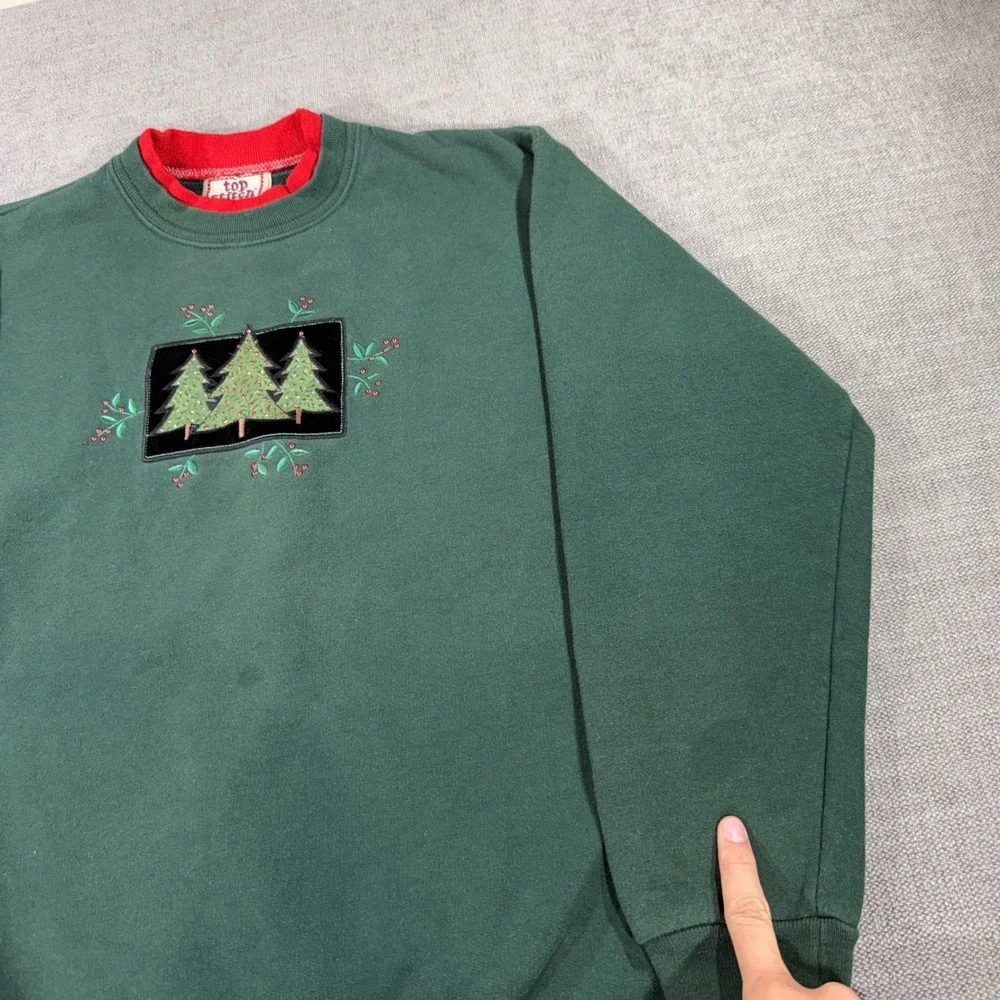 Top Stitch Sweatshirt Womens L Green Good Christmas Tree Vintage Morning Sun - Picture 4 of 8